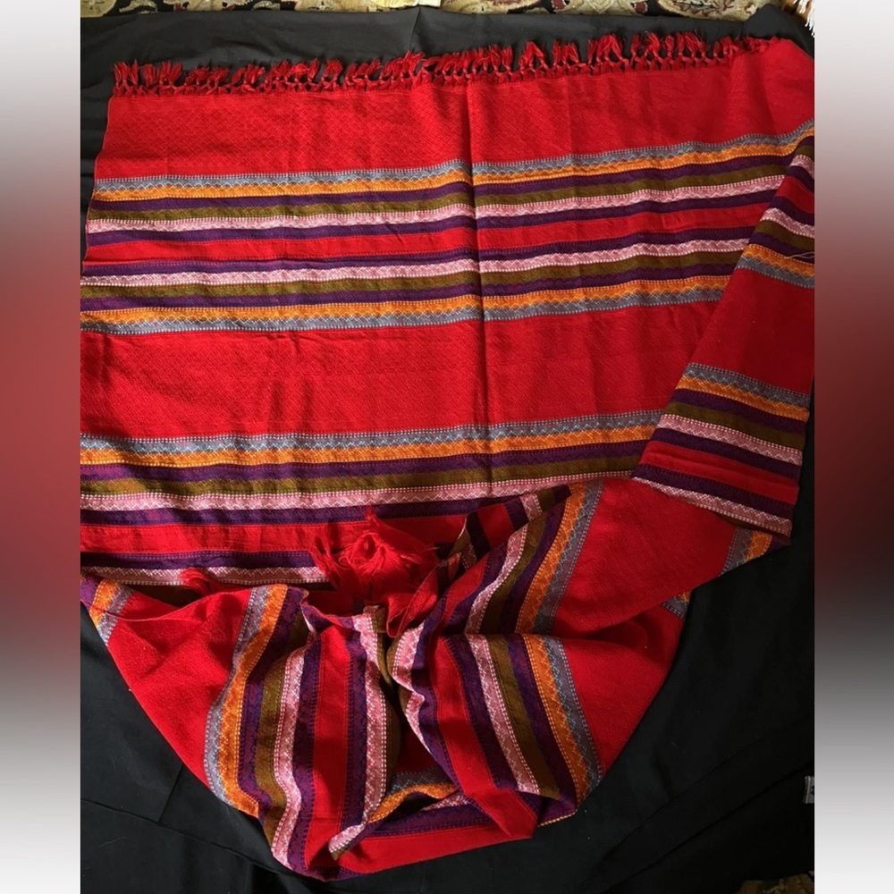 Vintage Mexico Multicolor red tablecloth 60x70”